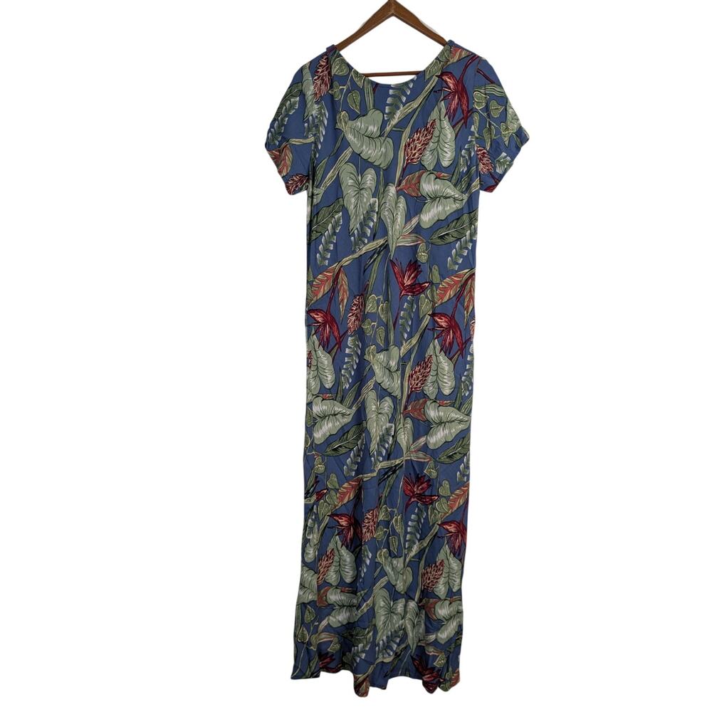 Vtg Hilo Hattie Hawaiian Original Maxi Dress 1990s Tropical Botanic Beach Large - Picture 4 of 6